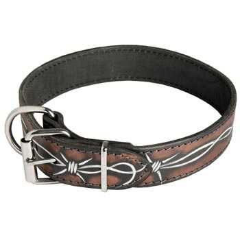 Collie Collar Leather Handmade Painted in Barbed Wire for Walking Dog