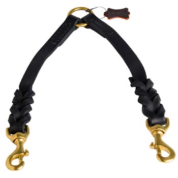 Braided Leather Collie Coupler for Walking 2 Dogs