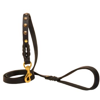 Training Leather Dog Leash Skillfully Studded for Collie